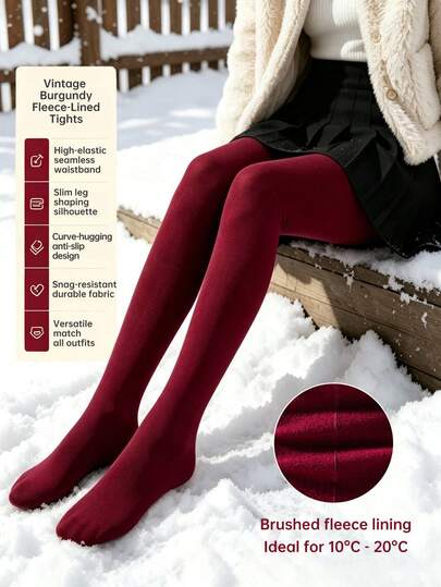 1 Pair High Elastic Full Foot Tights, Matte Opaque Solid Color Leggings, Soft High Stretch Slim Fit, Vintage Vibe Autumn/Winter Style