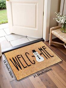 1pc, Winter Christmas Minimalist Smiling Snowman Welcome Pattern Door Mat, Holiday Style Machine Washable Polyester Fiber Mat, Suitable For Indoor, Party, Daily Decoration, All Seasons - Yellow - View 9