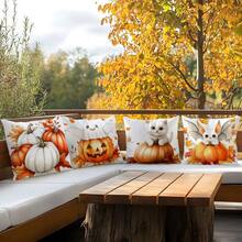 4pcs Halloween Pumpkin Decorative Pattern Single-Sided Printed Pillow Covers/Cushion Covers, Multi-Scene Atmosphere Decoration Pillow Covers Suitable For Living Room, Sofa, Bedroom, Without Pillow Insert - Multicolor - View 9