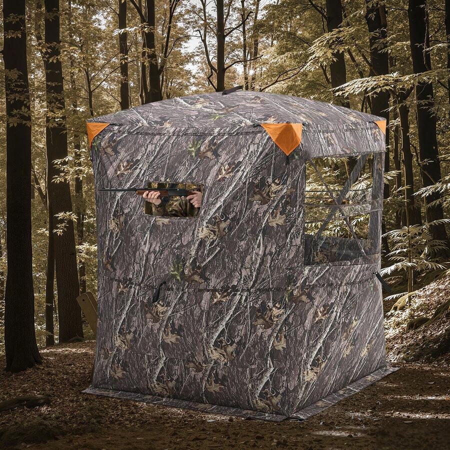 Hunting Blind, 2-3 Person Thermal Ground Blinds With Tri-Leg Chair And Carrying Bag, Portable Camouflage Tent, Durable Concealed Shelter With Silent Zipper Door And Window, For Turkey Deer - 59*59inch - View 1