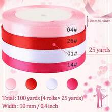 4 Rollos de Cinta de Regalo Rosa, 25 Yardas por Rollo, Paleta de Colores Romántica para Boda Cinta de Satén | Material de Satén Suave, Adecuado para Envolver Regalos de Pareja, Manualidades Hechas a Mano para Vacaciones; Recuerdos de Boda, 4 Rollos Total 400 Yardas, 10mm de Ancho (Teñido a Máquina con Ligera Diferencia de Color) - multicolor - Ver 2