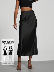 [Nữ Petite] Chân váy dài thời trang nữ phối viền satin co giãn, phù hợp cho mọi mùa - màu đen - Xem 1