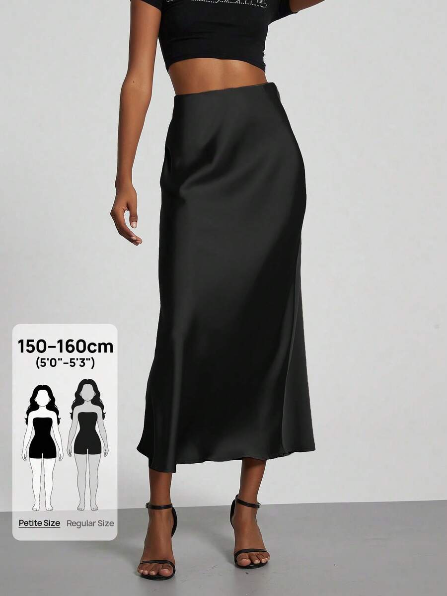 [Nữ Petite] Chân váy dài thời trang nữ phối viền satin co giãn, phù hợp cho mọi mùa - màu đen - Xem 1