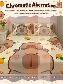 2/3pcs Sprei Fitted Motif Capybara Lucu, Pelindung Kasur, Lembut, Nyaman, dan Bernapas, Cocok untuk Semua Musim, Cocok untuk Semua Ukuran Kasur (Twin/Full/King/Queen), Desain Kantong Dalam, Cocok untuk Kamar Tidur, Asrama, Hotel, Dapat Dicuci dengan Mesin - MultiWarna - View 6