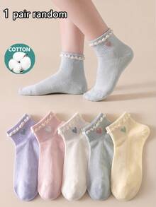 5/10 Pairs Women's Sweet Heart Short Socks, Cotton Socks, Soft And Breathable, Personalized, College Style, Suitable For Home, Commute, Holiday Gifts - Multicolor - View 5