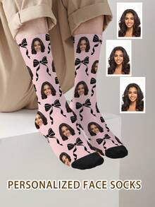 1 Pair Customizable Men's Mid-Calf Socks With Personalized Face Pattern, Can Print Any Face On Socks, Personalized Photo Socks, Fun Customized Image Mid-Calf Socks, Suitable For Valentine's Day, Birthday, Gift-Giving, Daily Holidays And Other Occasions, Personalized Customization - Multicolor - View 2