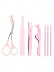 Set de 7 piezas de herramientas para cejas y pestañas: tijeras planas, rizador de pestañas, herramientas para dar forma a las cejas, tijeras inclinadas, tijeras telescópicas para recortar cejas con red protectora de aumento, tijeras manuales para cejas para mujer, herramientas de depilación para principiantes - Multicolor - Ver 7