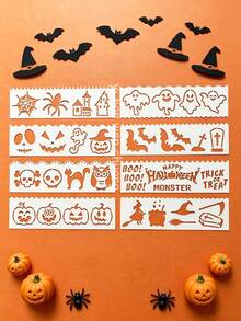 8pcs Halloween Hollow Ruler Stencils DIY For Party Holiday Decoration, Scrapbooking, Greeting Cards, Gift Boxes, Creative Painting, Ceramic, Glass, Window Spray Painting Printing Tools, Reusable - Halloween Ruler - View 1