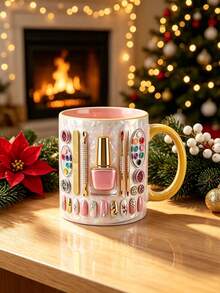 2D Printed Nail Art Tool Set, Includes 1 Pattern Ceramic Mug And 1 11oz Double Handle Cup, Suitable As Gift For Nail Artists In Beauty Industry, Or Graduation, Birthday, Halloween And Christmas Gift - Nail Art Style - View 5
