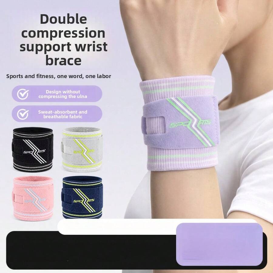 1pc Double Layer Compression Support Badminton Wristband, Breathable Sweat-Absorbing Tennis Wrist Compression Strap, Adjustable Fixed Protective Sleeve - Multicolor - View 1