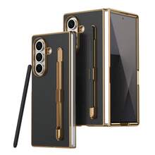 VIETAO Electroplated Design Built-In Pen Phone Case Compatible With Samsung Galaxy Z Fold 8 Ultra 7 6 5 4 Carbon Fiber Texture Phone Protective Shell - Black - View 10