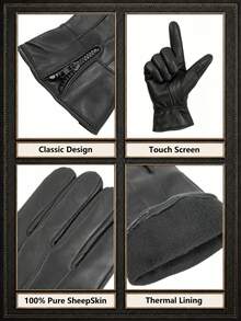 1 Pair Warm 100% Sheep Leather Gloves: Anti-Slip, Waterproof, Touchscreen Compatible, Suitable Outdoor Snow, Winter Skiing, Cycling For Men - 1 Pair - View 9