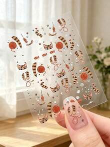 1pc Cute Kitten Water Transfer Nail Stickers Cat Paw Yarn Fish Pattern Adorable Manicure Decals For Women Teen Girls - Multicolor - View 4