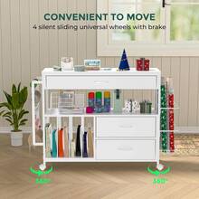Wrapping Paper Storage And Organizer, Craft Cart With Ribbon And Gift Bag Storage, Wrapping Paper Organizer Holder, Three Wooden Drawers, White - White - View 2