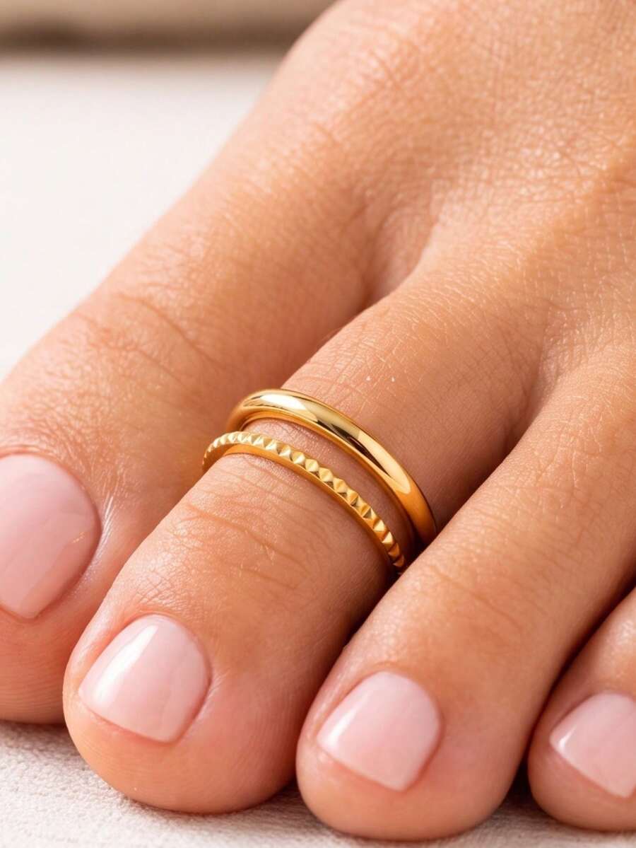 2Pcs Minimalist Gold Toe Rings Smooth & Triangle Textured Design ...