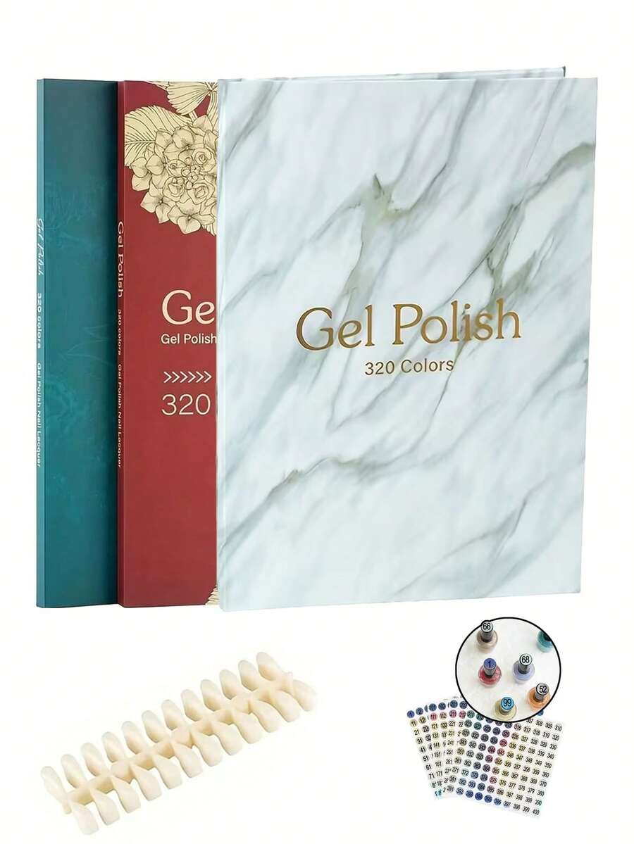 320 Color Nail Art Color Chart Album, Includes 360pcs Practice Fake Nails And 1-400 Numbered Stickers, Gel Nail Polish Color Chart, Suitable For Nail Salons, Gel Nail Polish Color Display Board, Nail Art Design Storage Book, Home Nail Art Practice Tool - Multicolor - View 1