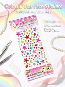 Colorful Five-Point Star Face Sticker Set With Tweezers, Mixed Rhinestone Star Stickers, Self-Adhesive Decorative Stickers For Music Festival, Party, Holiday, Eyes, Cheeks, Face And Nails,Halloween Costume - Multicolor - View 5