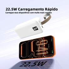 BASIKE Power Bank 30000mAh com SuperCharge 22.5W e Cabo Duplo USB-C + Lightning Integrado – Recarga Rápida para Todos os Dispositivos - Preto - Visão 2
