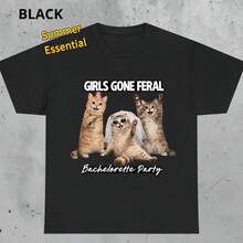 Mädchen Crazy Junggesellinnenabschied Katzen T-Shirt, lustiges Brautgruppe T-Shirt - Schwarz - Übersicht 1