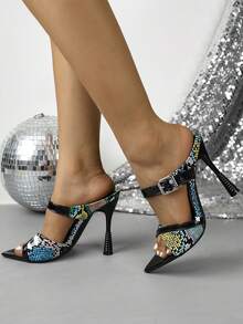 Sandalias de tacón alto con punta puntiaguda, correa cruzada y hebilla, moda primavera/verano - Verde - Ver 6
