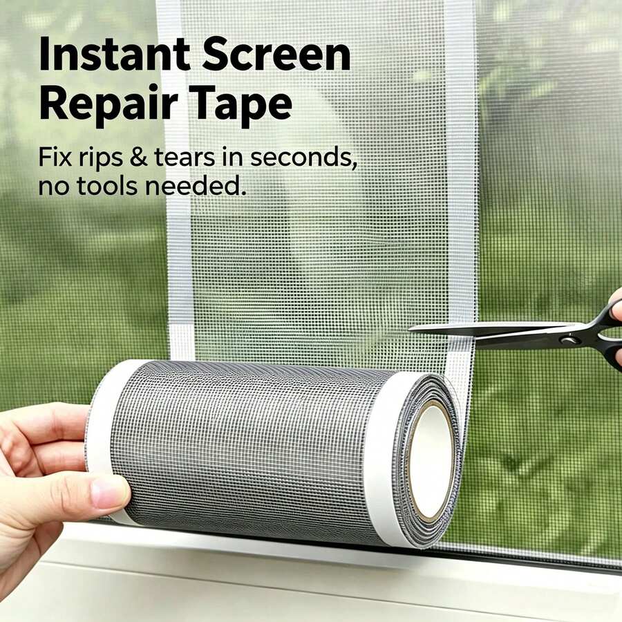 1 Roll Self-Adhesive Window Screen Repair Tape, Instant Application DIY Mesh Patch Roll, Strong Adhesive Door And Window Screen Hole Tear Repair Patch, No Tools Required Home Repair Supplies - Multicolor - View 1