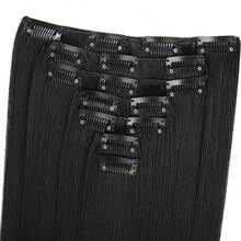 7pcs 24 Inch Clip-In Synthetic Hair Extensions, Thick Natural Black Hair Bundles - Multicolor - View 3