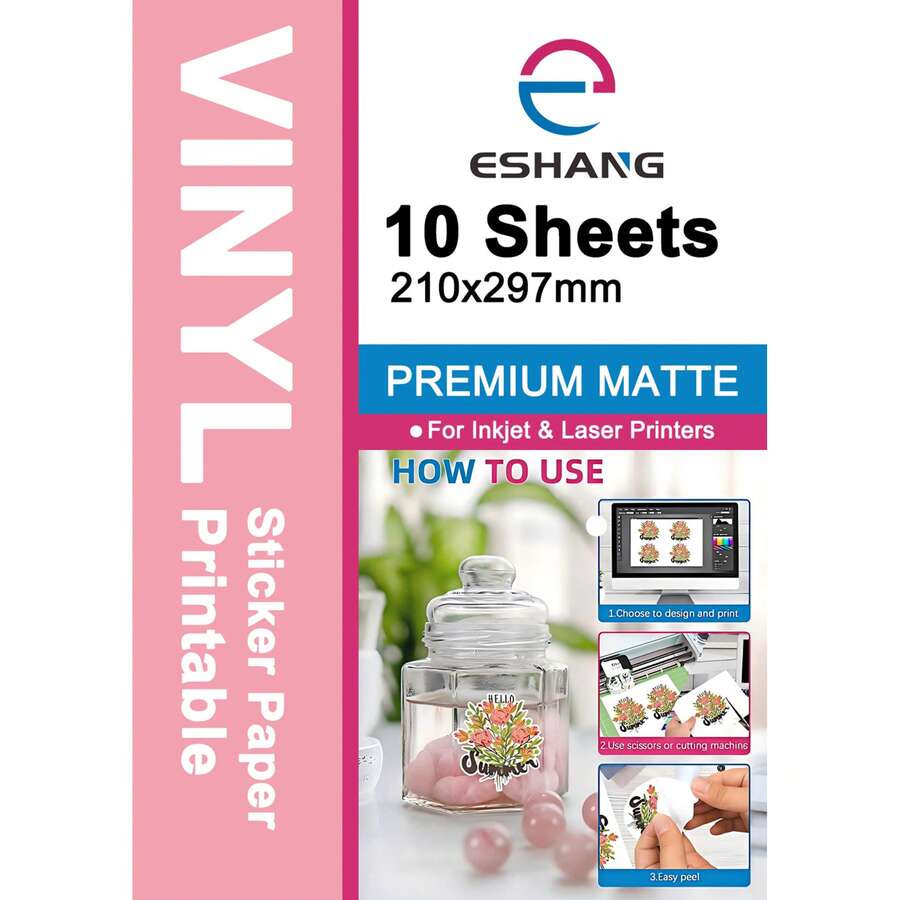 Premium Matte White Printable Sticker Paper, Suitable For Inkjet And Laser Printers, Quick-Drying, Waterproof, Scratch-Resistant, Adheres To Most Surfaces - MATTE - View 1