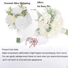 10-Inch Ivory Rose Bridal Bouquet, Suitable For Bride And Bridesmaids, 1pc - White - View 5