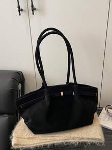 Korean Style Pleated Underarm Bag New Large Capacity Commuter Tote Bag Unique Ins Solid Color Shoulder Women's Bag - Black - View 4