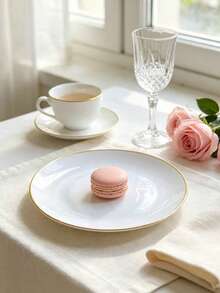 Premium Gold-Rimmed Solid Color Round Plate, Exquisite Minimalist Beveled Design, Suitable For Home Dinner, Afternoon Tea, Dessert And Snack Display, Restaurant Cold Appetizer Decoration, Easily Create Elegant Atmosphere Dining Table - Multicolor - View 3