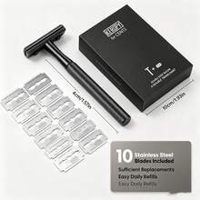 Keropy 1pc Men's Razor, Black Matte Heavy Duty DE Safety Razor, Suitable For Wet Shaving Including 10 Blades - Vintage Classic Design, Anti-Slip Handle . Ideal Gift For Men, Father's Day, Birthday - Multicolor - View 5
