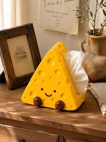 Cute Cartoon Cheese Tissue Box Holder, Cheese Shaped Napkin Dispenser, Desktop Home Decor Storage Ornament - Multicolor - View 4
