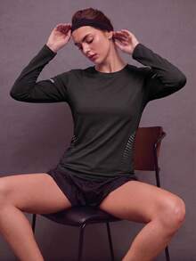 Women's Casual Long Sleeve Top, Breathable Outdoor Versatile All-Match Shirt - Black - View 1