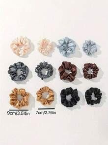 12pcs Shiny Satin Scrunchies French Elegant Hair Ties - Multicolor - View 5