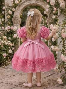 Baby Girls Sequin Mesh Fluffy Flower Girl Dress Princess Gown Suitable For Party, Headband Not Included - Dusty Pink - View 5