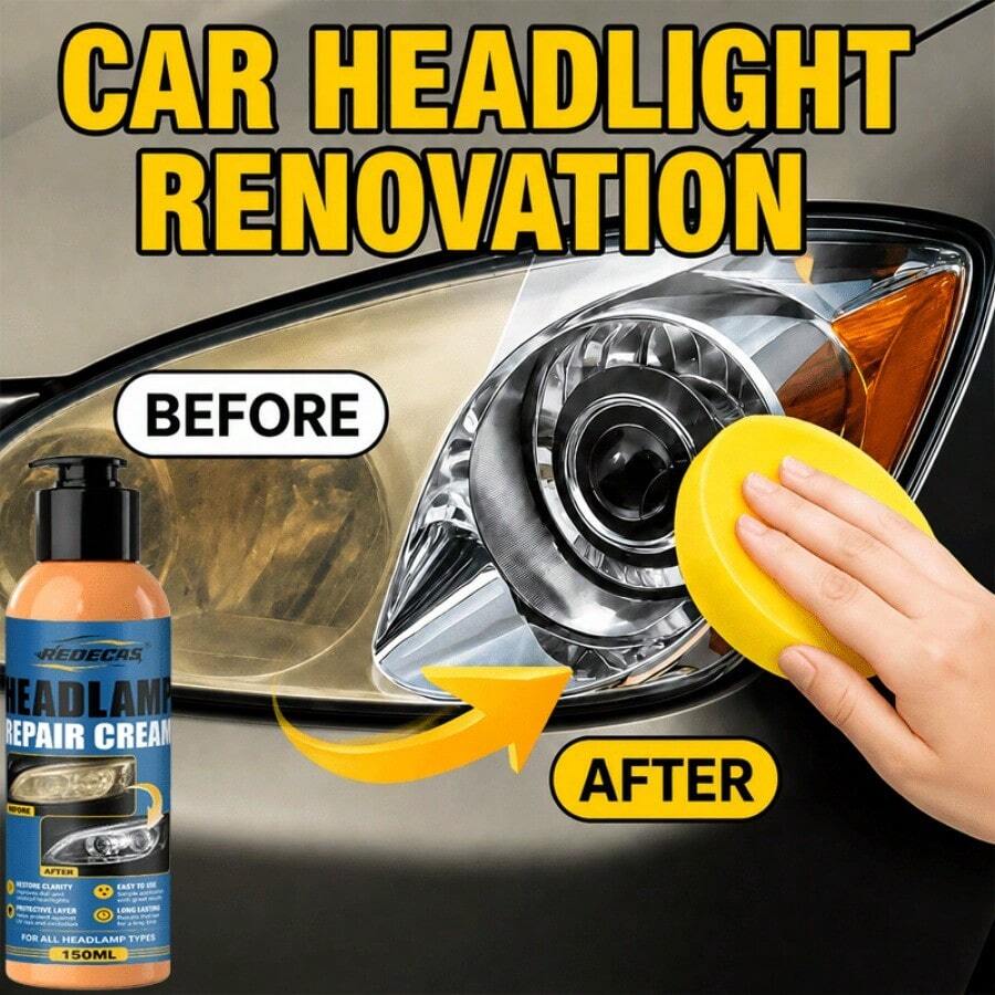 Headlight Restoration Paste - Removes Yellow Oxidation, Scratches, Fog And Haze, Headlights Become Bright Instantly - Suitable For Car Front And Rear Lights, Prevents Yellowing And Oxidation - Effective Refurbishment Solution - 150ml - View 1