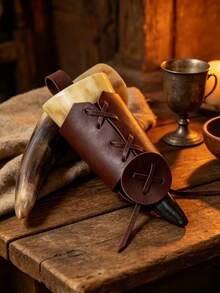1pc Medieval Viking PU Leather Waist Belt, Can Hang Sword Scabbard, Horn Cup Holder, Suitable For LARP, Renaissance Fair, Costume Party, Halloween And Cosplay - A - View 1