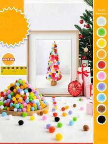 300pcs Super Bright Colorful Pom Poms, Handmade Pom Poms Suitable For Crafts, Hobbies, Halloween/Christmas DIY Decorations, School Art Projects And Activities - Multicolor - View 9