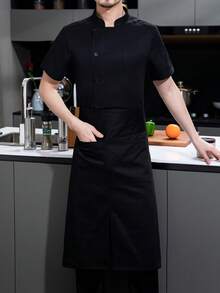 Women's Short Sleeve Chef Uniform, Breathable Chef Coat With Mesh Back, Head Chef Uniform, Breathable Skin-Friendly Comfortable Durable, Unisex Style, Suitable For Catering, Pastry, Baking, Cake, Hotel Kitchen, Hotel Restaurant, Catering Back Kitchen, Western Restaurant, Cafeteria, Summer Short Sleeve Chef Uniform, Work Uniform Short Sleeve, White Chef Uniform Short Sleeve, Women's Chef Uniform, Available In Women's Small Size - Black - View 7