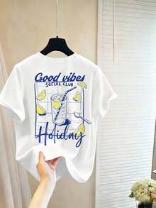 Men's Short-Sleeved T-Shirt Adorned With A Fresh Lemon Pattern Paired With A Casual And Cheerful Slogan. - 白色 - 查看 5