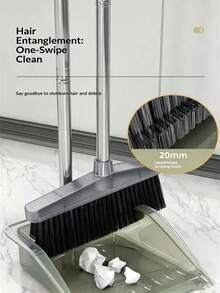 1 Set Transparent Stainless Steel Durable Broom And Dustpan, Thickened Transparent Dustpan, Wide Soft Bristle Brush, Suitable For Hard Floor Cleaning In Living Room, Bedroom, Bathroom And Kitchen - A - View 3