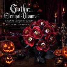 10Pcs Scary Eyeball Dark Red Fake Rose Branches Halloween Vase Bouquet Accessories - Multicolor - View 2