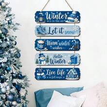 New Winter Christmas 5-Piece Hanging Sign Set, Creative Wooden Blue Snowman Door Plaque Home Decor, Holiday Home Decoration, Also Suitable As Gift - Hanging Ornament - View 7