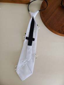 3D Flower Pearl String Polka Dot Bowknot White Tie-Free Necktie For Women, Exquisite Shirt Decoration Necktie For Girls - White Small Flower Pearl - View 3