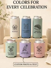 Personalized Can Cooler For Pet Lovers, Turn A Pet Portrait Into Custom Line Art With Names Or Dates, Neoprene Drink Sleeve For Standard And Slim Cans At Weddings, Parties And Outdoor Gatherings - Multicolor - View 1