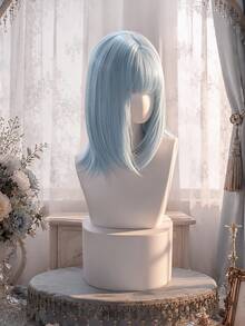 alicegarden 16-Inch Long Synthetic Wig Featuring A Natural Straight Style A Stunning Dusty Blue. Designed With Bangs , This False Hairpiece Is Perfect For Ms Daily Party Cosplay Use, Offering A Natural And Natural Durable Wig Gift For Ladies., Halloween - Dusty Blue - View 1