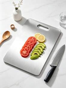 3pcs/1pc Stainless Steel Silver Double-Sided Cutting Board, Antibacterial, Non-Slip, Easy To Clean, Suitable For Cutting Vegetables, Meat, Kneading Dough, Rolling Skin, Fruit Processing, Multi-Functional Kitchen Essential, Kitchen Supplies, Kitchen Gadgets, Suitable For Home Kitchen, Baking And Restaurant Food Preparation. A Practical Choice For Cooking Enthusiasts And Home Cooks, Christmas/Back To School Gift. - 1PC - View 2