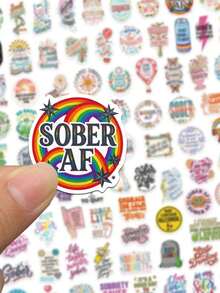 100pcs Sobriety Recovery Motivational Stickers, Inspirational Sober Life Affirmation Stickers, Decorative Stickers For Phone Case, Motorcycle Helmet, Skateboard, Party Gift - Multicolor - View 5
