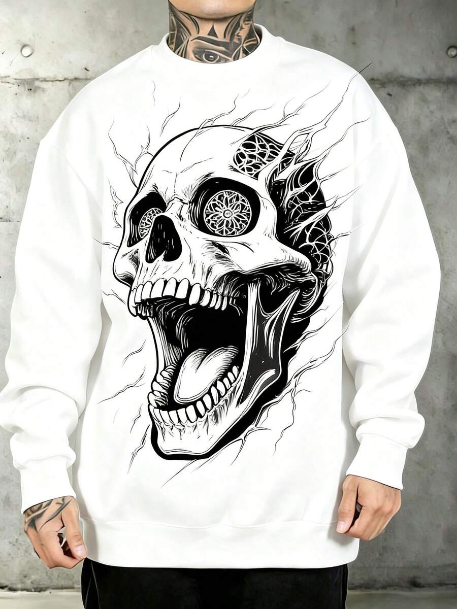 Men Plus Size Zip-Up Sweatshirts - White - View 1