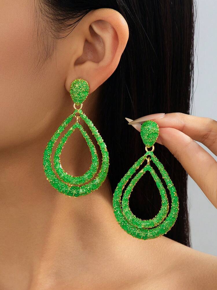1 Pair Personalized European And American Style Double Layer Water Drop Leopard Print Earrings, Suitable For Daily Commute And Party Events - Leopard - View 8